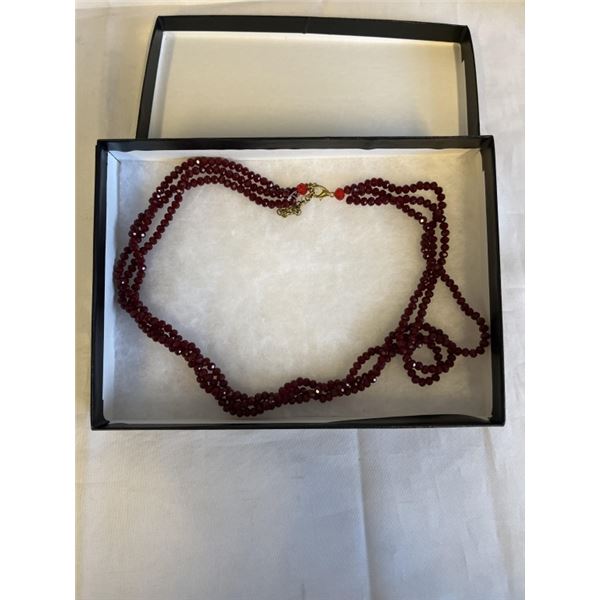 TRIPLE STRAND FACETED INDIAN RUDY STONE BEADS NECKLACE, SELF ADJUSTABLE LENGTH
