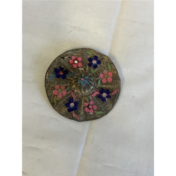 VINTAGE SILVER W/ ENAMEL BROOCH, AS IS