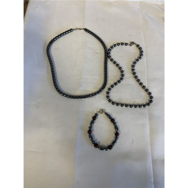 2 BLACK ALASKAN DIAMONDS BEADS NECKLACE AND ONE BRACELET