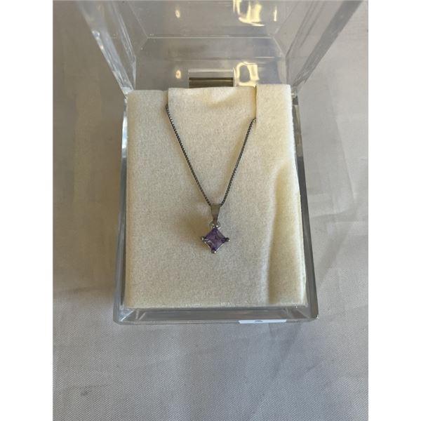 STERLING SILVER CHAIN W/ AMETHYST PENDANT NECKLACE