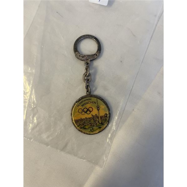 VINTAGE 800 GERMAN SILVER (15 GRAMS) PAINTED W/ OLYMPIA PARK MUNICH KEY CHAIN
