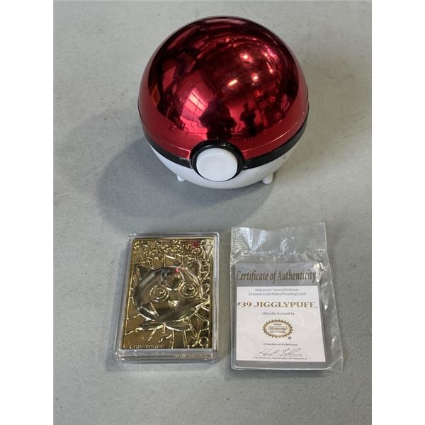GOLD PLATED JIGGLYPUFF CARD WITH POKEBALL AND TICKET OF AUTHENTICITY