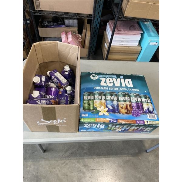 CASE OF ZEVIA  SODA  AND BOX OF VEGA  PROTEIN SHAKES BB 2027