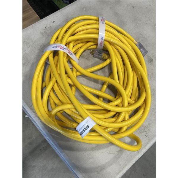 AS NEW YELLOW 50FT LIFE SUPPLY HEAVY DUTY INDOOR OUTDOOR 3 WIRE GROUNDED LIGHTED EXTENSION, 10AWG