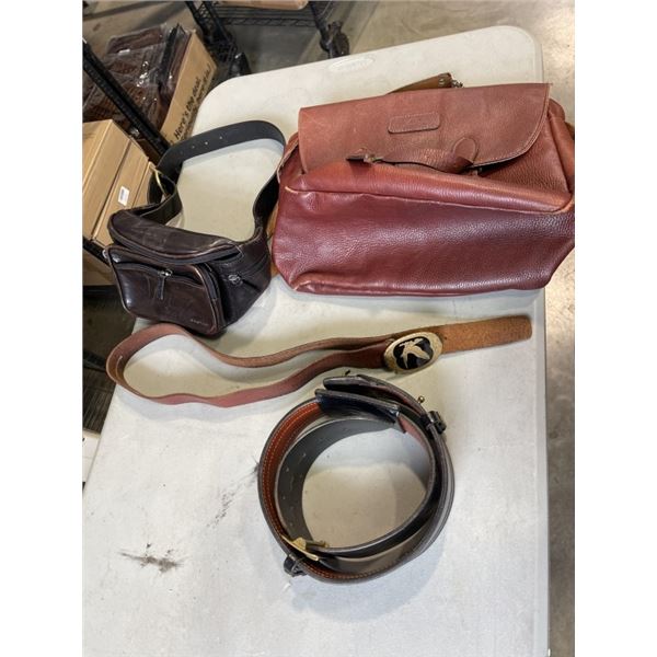 LEATHER MANCINI WITH BAG WITH LEATHER BELT, AMMO BELT AND LEATHER SATCHEL