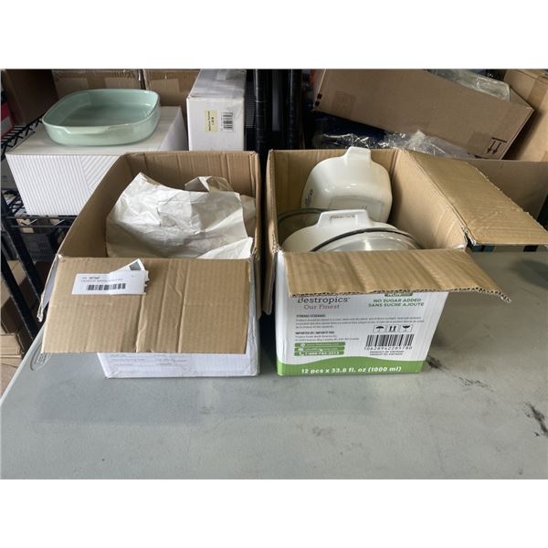 2 BOXES OF SERVING BOWLS AND CORNING BAKE WARE