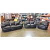 Image 1 : 3pc BLACK LEATHER SOFA SET, NO RIPS OR TEARS, INCLUDES SOFA, LOVESEAT AND CHAIR