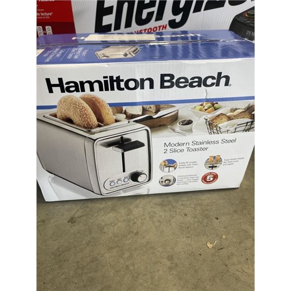 HAMILTON BEACH 2 SLICE MODERN CHROME TOASTER - TESTED WORKING