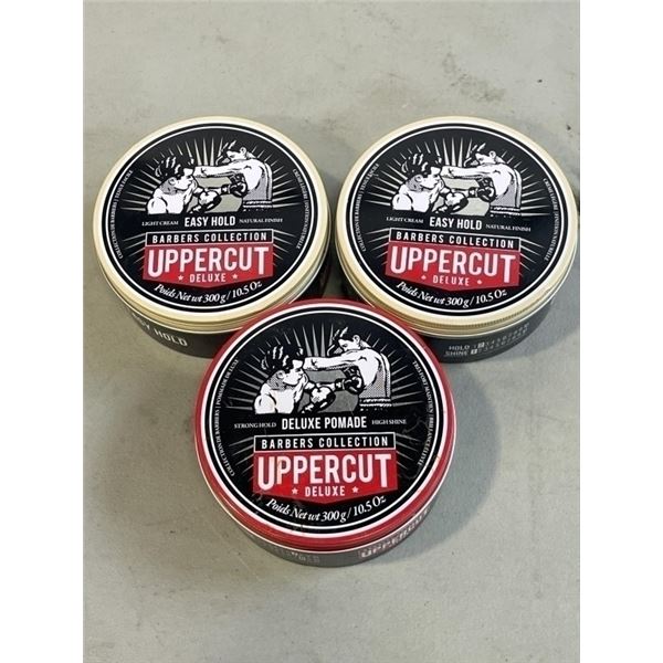 $210 3 NEW UPPERCUT DELUXE HAIR POMADE, 2 LIGHT CREAM EASY HOLD AND 1 STRONG HOLD HIGH SHINE DELUXE 