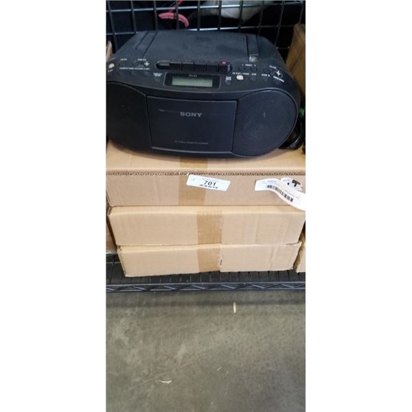 3 NEW LINEN DRUM 13"  LAMPSHADES AND SONY CD AND CASETTE PLAYER