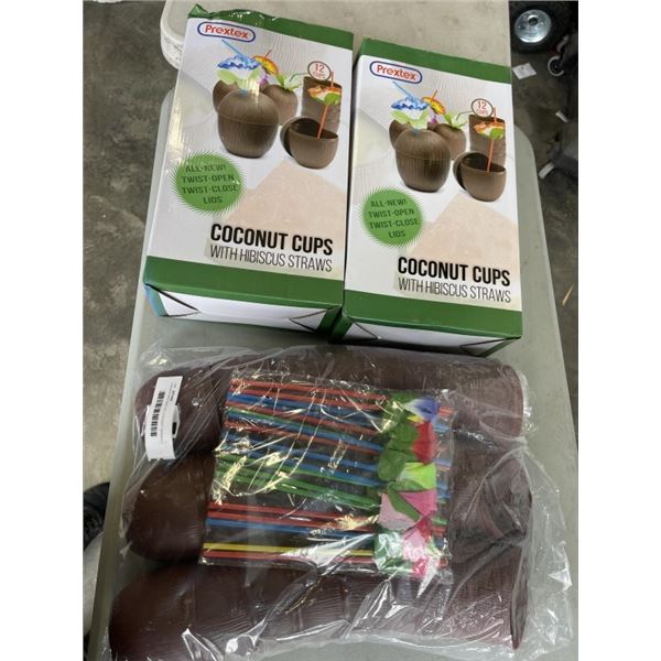 2 BOXES AND BAG OF COCONUT DRINKING CUPS