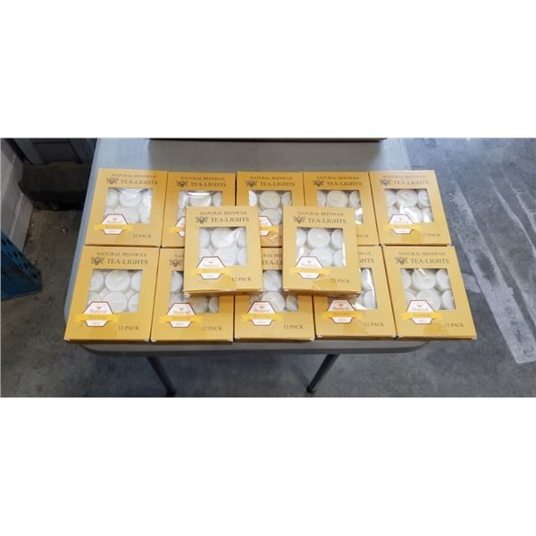 12 NEW PACKS OF 12 NATURAL BEESWAX TEA LIGHTS