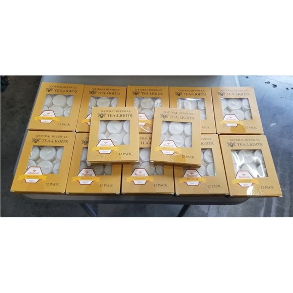 12 NEW PACKS OF 12 NATURAL BEESWAX TEA LIGHTS
