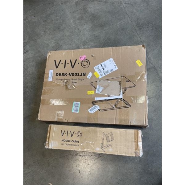 VIVO VINTAGE BROWN DESK TOP DESK RISER AND VIVO CAR LAPTOP MOUNT