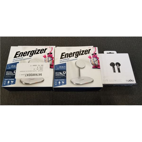2 ENERGIZER ULTIMATE WIRELESS 3 IN 1 CHARGER STANDS AND SUDIO N2 WIRELESS BLUETOOTH EARBUDS