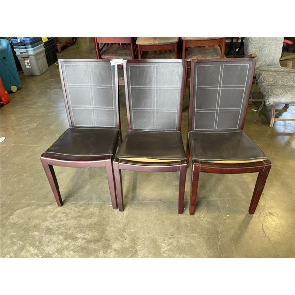3 LEATHER INSERT DINING CHAIRS