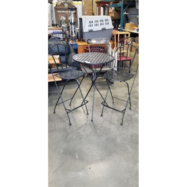 BLACK METAL FOLDING 3PC BAR HEIGHT BISTRO SET