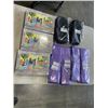Image 1 : 2 NEW NINTENDO SWITCH CARRY CASES, LOT OF PUPRPLE PLASTIC SHOPPING BAGS AND 3 NEW PUZZLES