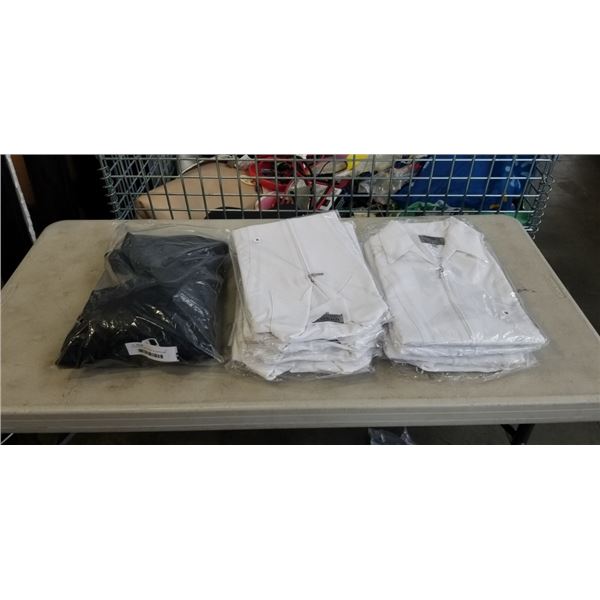 9 NEW WHITE MEDIUM ZIP UP SHIRTS AND BLACK BUTTON UP SIZE XL