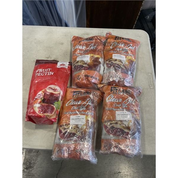4 NEW BAGS OF CLEAR JEL COOK TYPE, 2LBS EACH AND BAG OF PECTIN