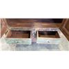 Image 6 : VINTAGE HAND CRAFTED AND CARVED STAIN GLASS TILE INLAY 2 DOOR CABINET