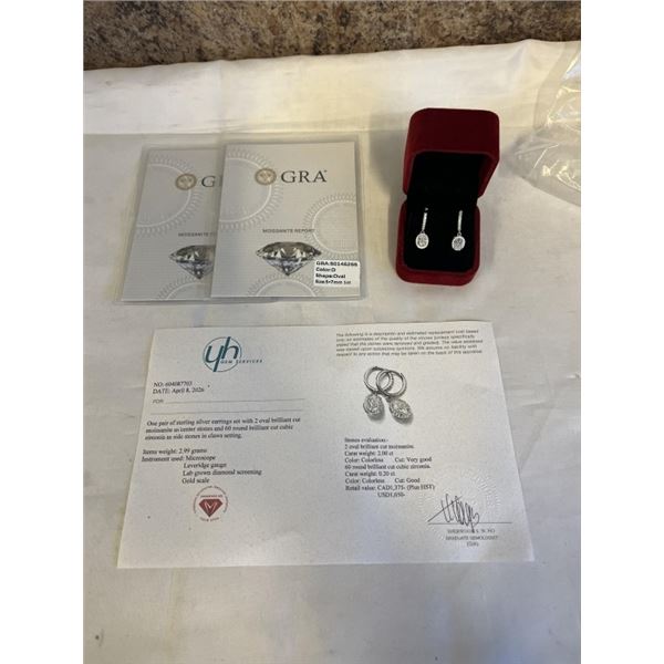2.00 CT GRA CERTIFIED OVAL CUT MOISSANITE STONES VVS D COLOR WITH 60 ROUND BRILLIANT CUT CUBIC ZIRCO