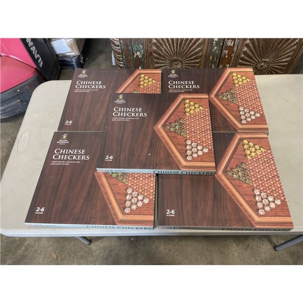 5 NEW YELLOW MOUNTAIN IMPORTS CHINESE CHECKERS SETS WITH WOODEN BOARD AND GLASS PETAL MARBLES