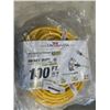 Image 1 : AS NEW YELLOW 100FT 3 OUTLET LIFE SUPPLY HEAVY DUTY INDOOR OUTDOOR3 WIRE GROUNDED LIGHTED EXTENSION,