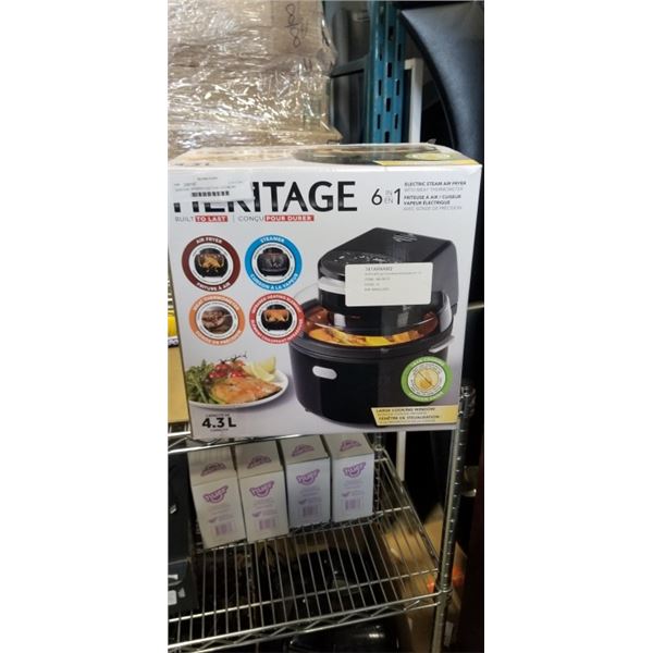 HERITAGE INFRARED 4.5QT 6-IN-1 STEAM AIR FRYER - TESTED WORKING, RETAIL $299