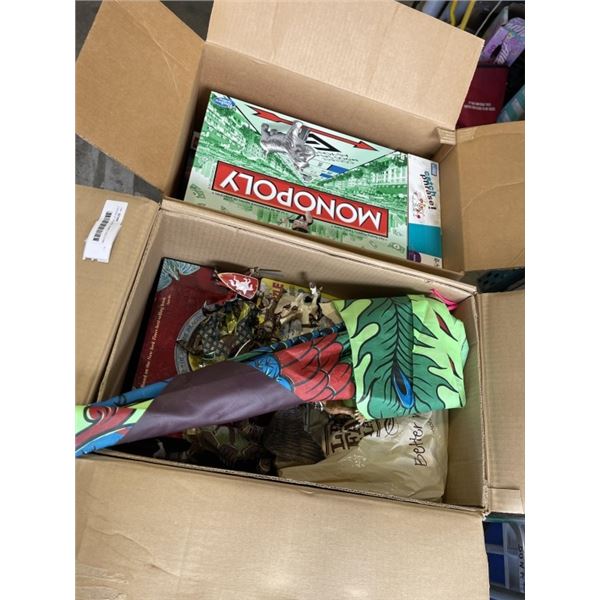 2 BOXES OF BOARD GAMES AND SOME TOYS