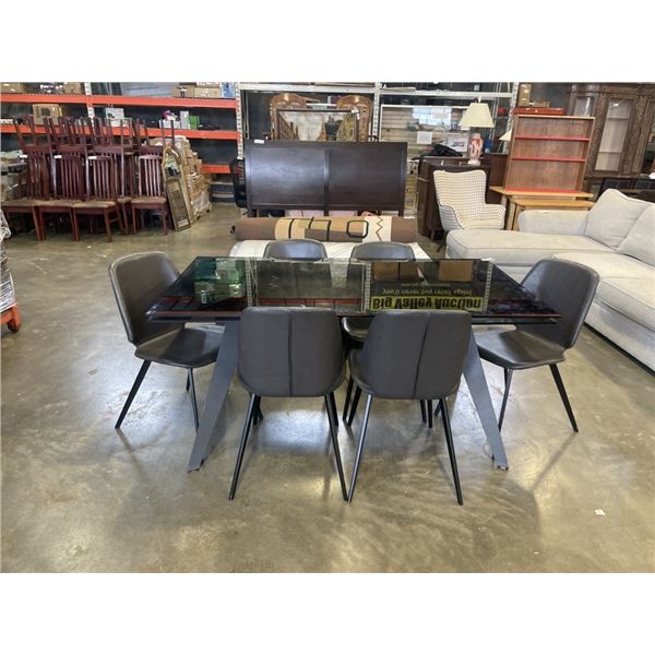 MODERN END EXTENSION TABLE, GLASS TOP, METAL BASE. 64" LONG, 36" WIDE, 30" TALL SIDE