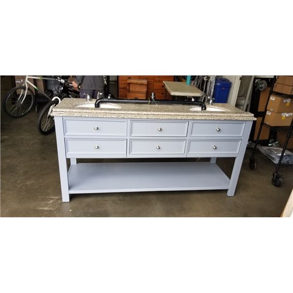 72INCH DOUBLE VANITY W/ STONE TOP AND FAUCETS