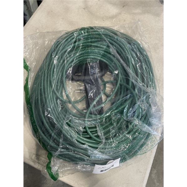 AS NEW GREEN 200FT LIFE SUPPLY HEAVY DUTY INDOOR OUTDOOR3 WIRE GROUNDED LIGHTED EXTENSION, 16AWG