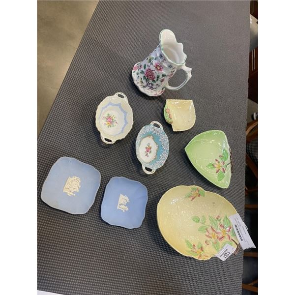 CARLTON WARE, WEDGEWOOD AND ROYAL ALBERT ANTIQUE CHINA SERVING ITEMS