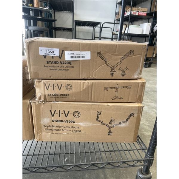VIVO PNUEMATIC ARM DUAL MONITOR MOUNT WITH VIVO DUAL MONITOR STAND AND VIVO TRIPLE DESK MOUNT