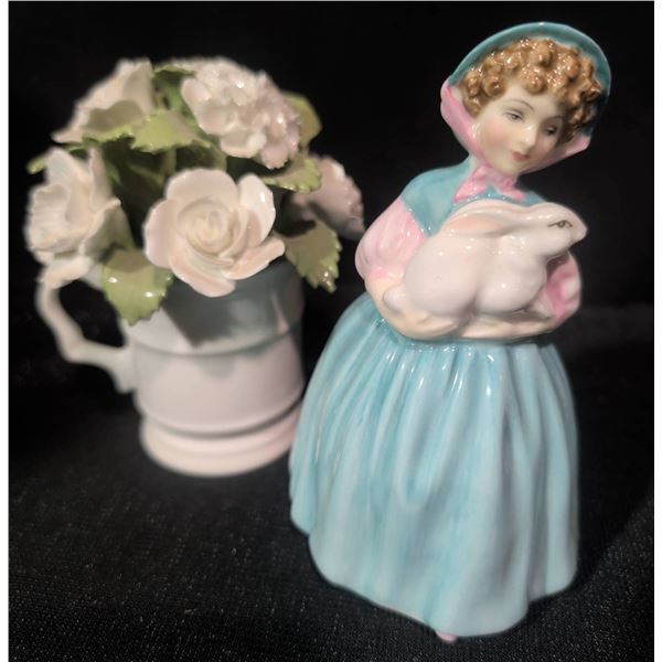 Royal Doulton ‘Bunny’ Figurine and Aynsley Bone China Floral Arrangement