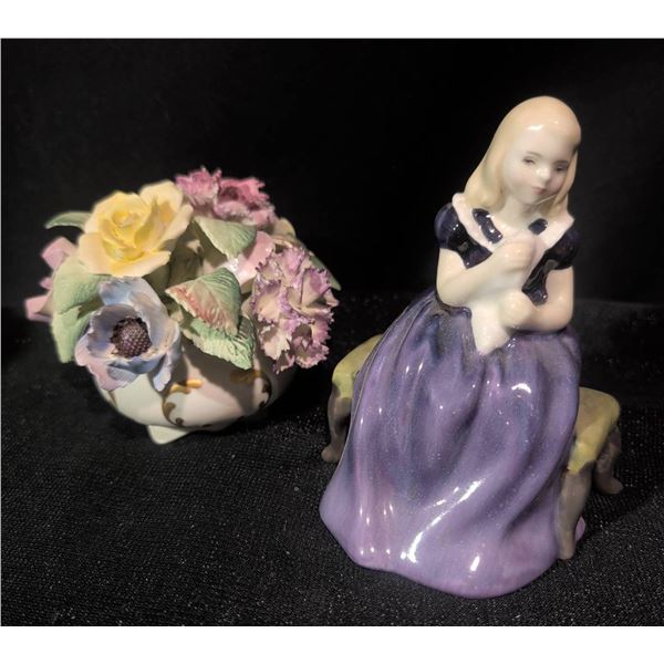 Royal Doulton Figurine ‘Amanda’ and Adderley Floral Bone China Arrangement