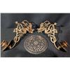 Image 1 : Brass Wall-Mounted Candle Holders with Decorative Pierced Brass Plate