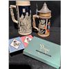 Image 1 : Vintage German Beer Steins w/ Pewter Lid & Vogue Playing Cards