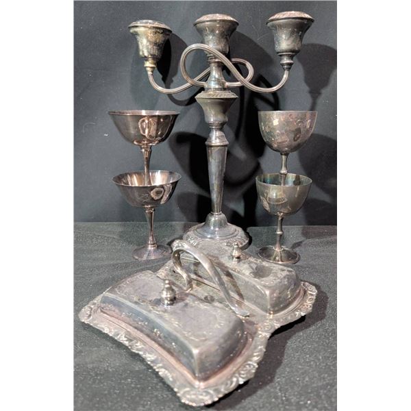 Viking Plate Silver-Plated Desk Set, Candleholder, and Goblets