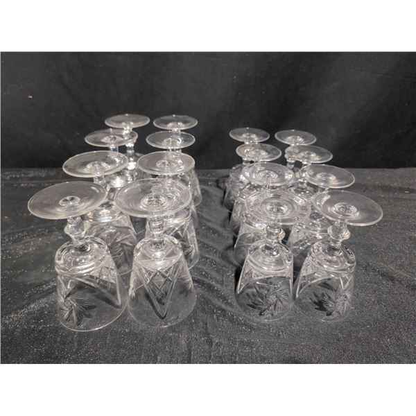 16 Clear Cut Crystal Chalices with Etched Starburst Pattern