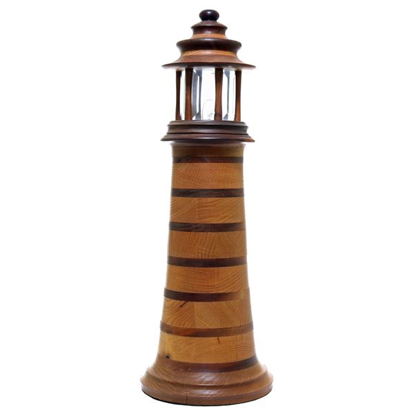 Handmade Lighted Wood Lighthouse Display 23 Inches Tall