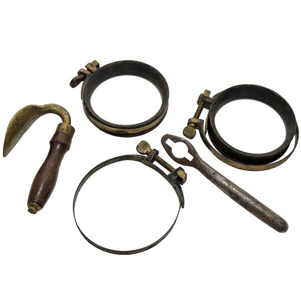 Antique Divers Dress Brass Wrist Clamps, Cuff Expander & Wing Nut Wrench