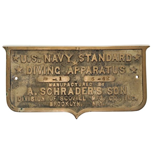 United States Navy Diving Apparatus Schrader Brass Plaque