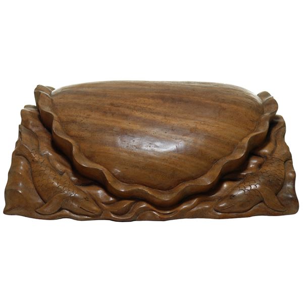 Detailed Hand Carved Wood Diving Helmet Display Stand