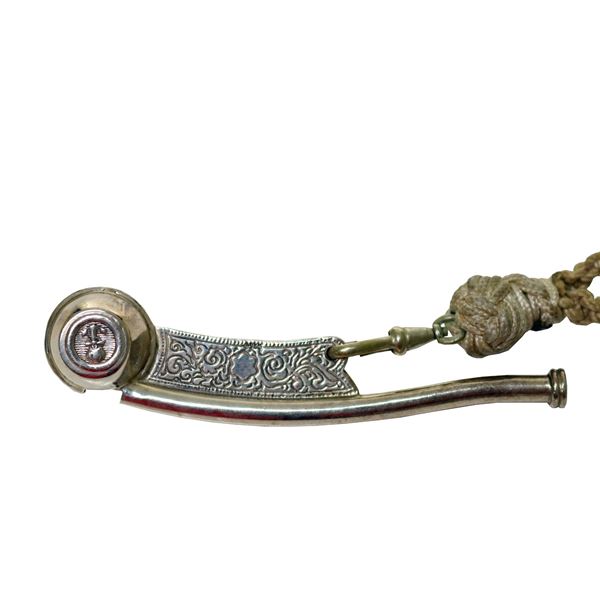 Antique Bosun’s Call .925 Silver Whistle w. Macrame Chain