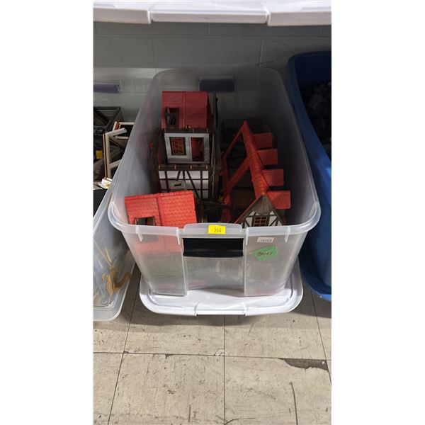TOTE OF ASSORTED PLAYMOBIL BUILDING TOYS & ACCESSORIES
