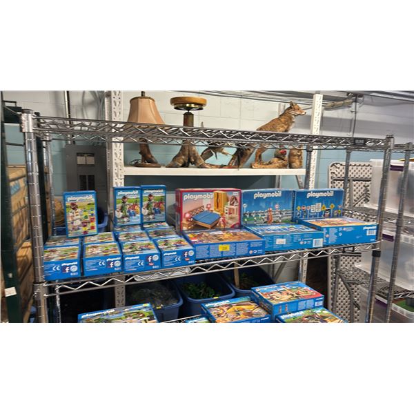 SHELF OF ASSORTED PLAYMOBIL TOYS & ACCESSORIES