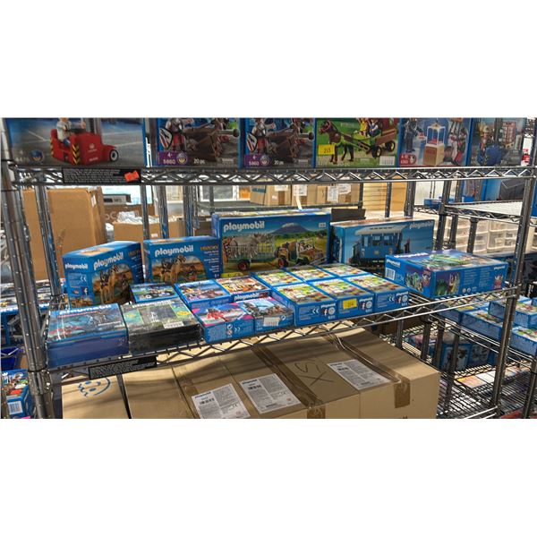 SHELF OF ASSORTED PLAYMOBIL TOYS & ACCESSORIES