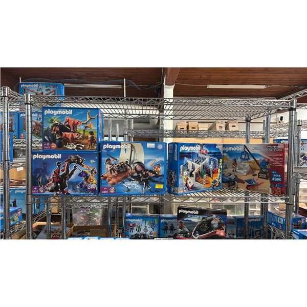 SHELF OF ASSORTED PLAYMOBIL TOYS & ACCESSORIES